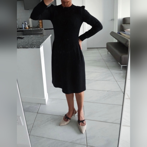 St. John Marie Grey 80's Black Santana Knit Puff Long Sleeve Knee Length Dress - Picture 8 of 11